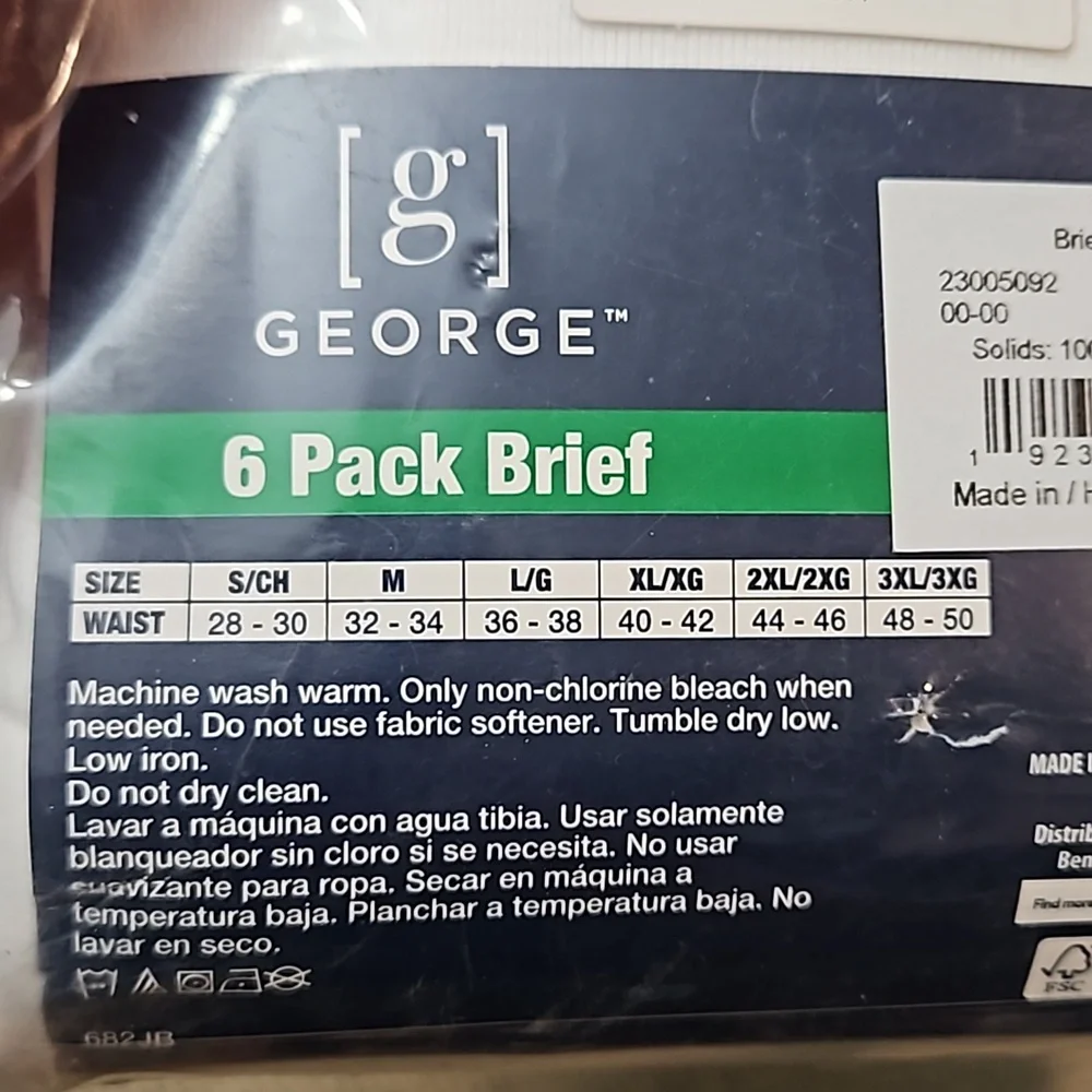 George Men's Briefs 6 Pack Size 3XL White Cotton Tag-Free NEW